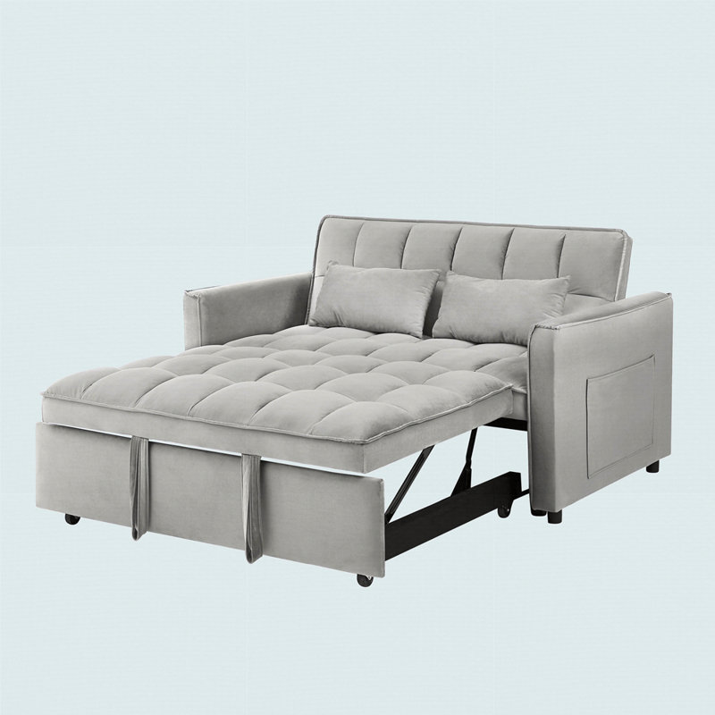 Mexborough Velvet Square Arms Sofa, 30.8" H x 51.2" W x 33.5" D, Light Gray