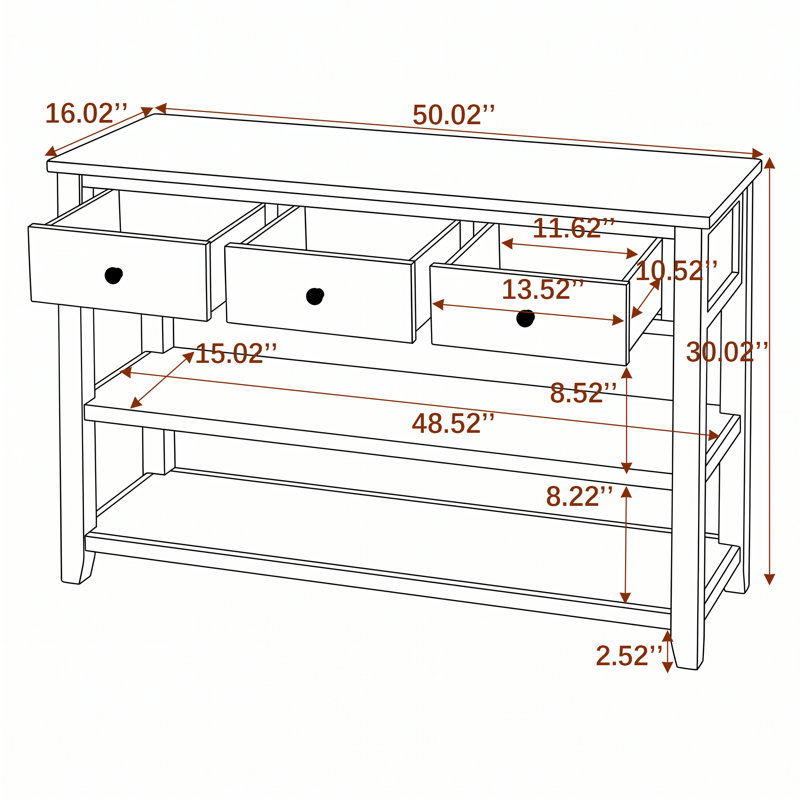 Cabras Console Table with Two Open Shelves, storage credenza, sideboards and buffets, Espresso Wood, Antique White