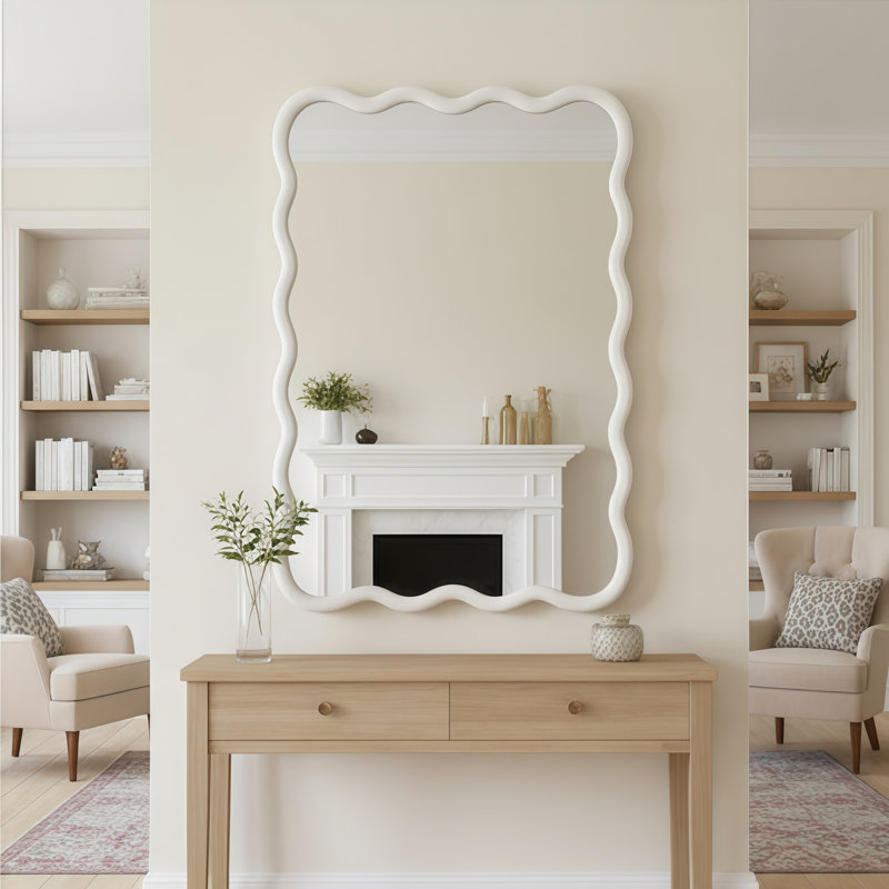 Miroir décoratif Wavy, Blanc, 30" H x 40" W