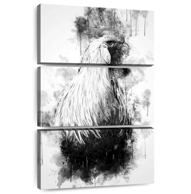 Brampt Rooster Looking Black And White, 74" H x 48" W