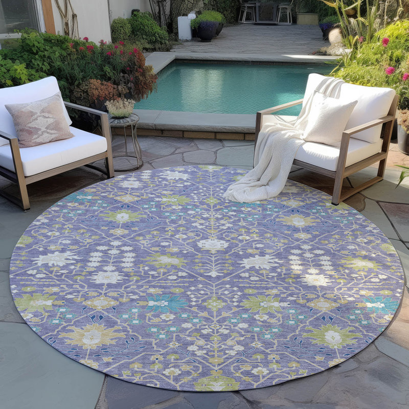Elara Purple Washable Indoor-Outdoor Rug - , 8' x 8'