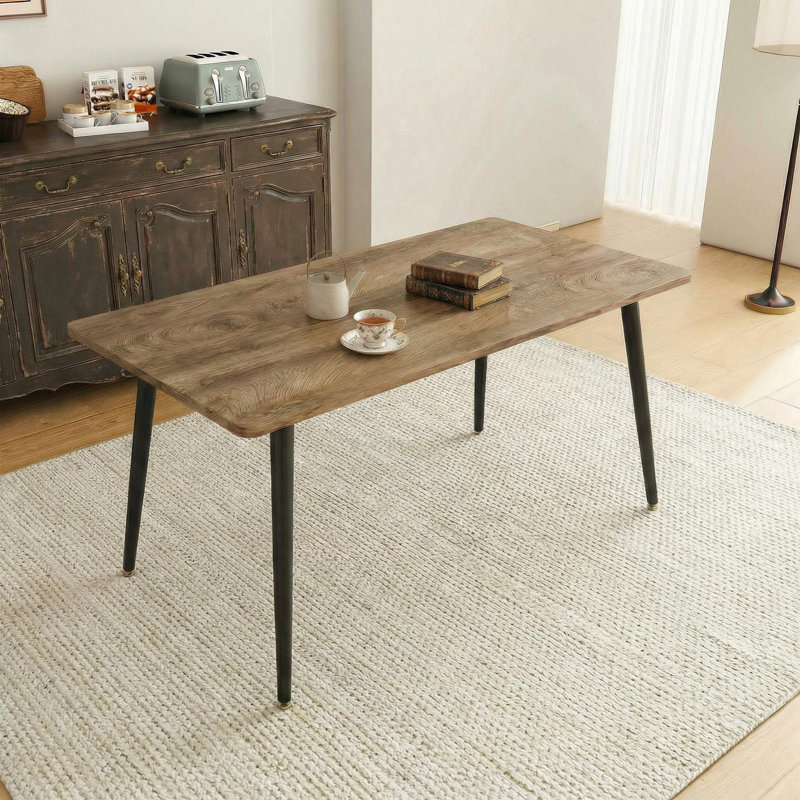 47.2"W Mid-Century Modern Dining Table With Metal Legs, Compact 6-Seater For Kitchen, Office, Or Living Room, Natural Wood