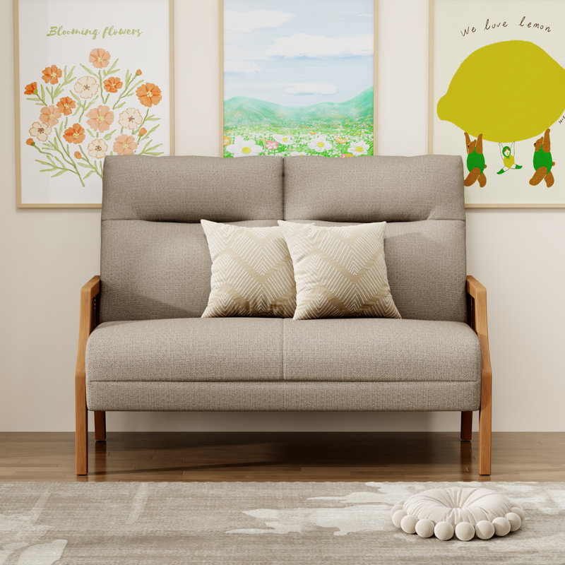 48" Upholstered Loveseat Sofa With Rattan Arms, Taupe