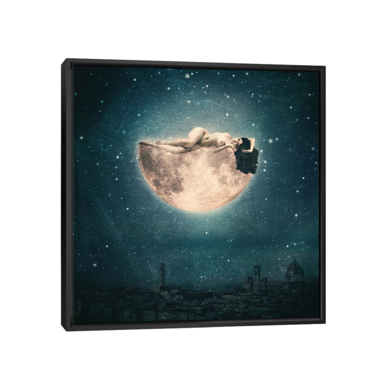 « Moon Reverie » par Paula belle Flores-impression d’art graphique, H 37 po x l 37 po x P 1,5 po, Toile avec cadre noir