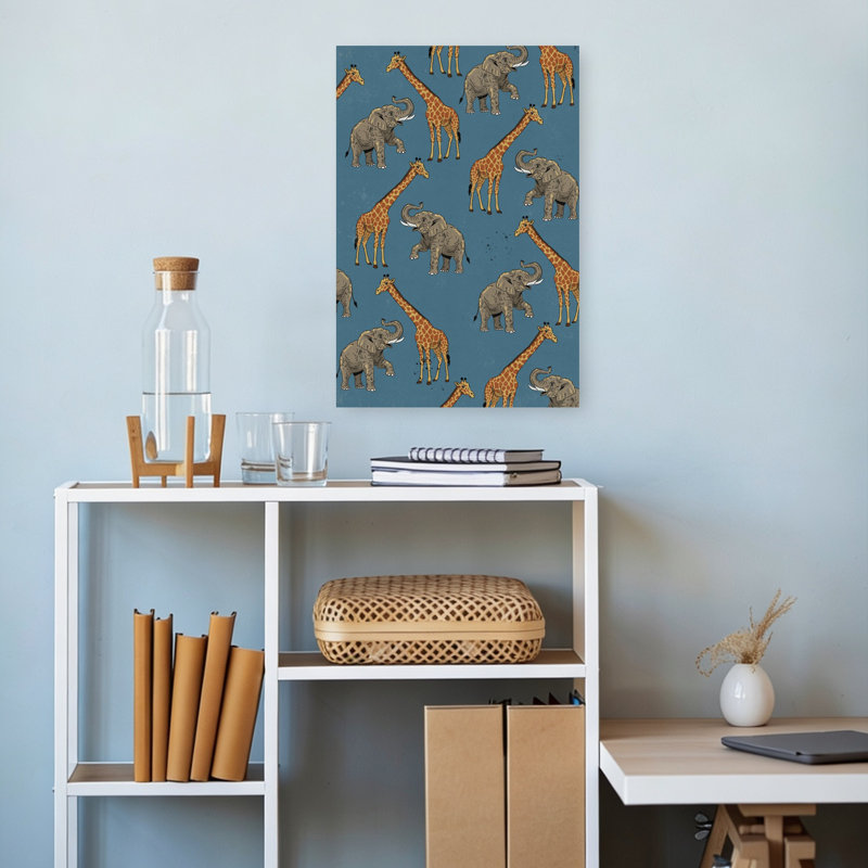 «Playful Safari Animals», art mural contemporain, 18" H x 12" W