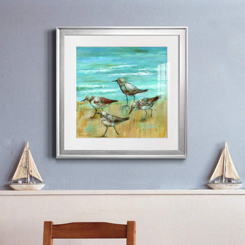 Sandpipers III - Peinture encadrée, H 17,5 po x l 17,5 po x P 1,5 po, Papier avec cadre argenté