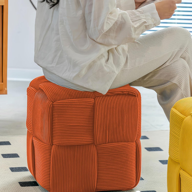 Square corduroy sofa stool