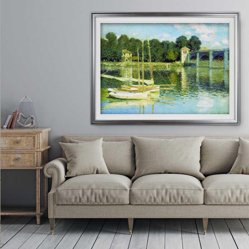«Bridge at Argenteuil» par Claude Monet, reproduction, Cadre argenté, H 31 po x l 43 po x P 1,5 po