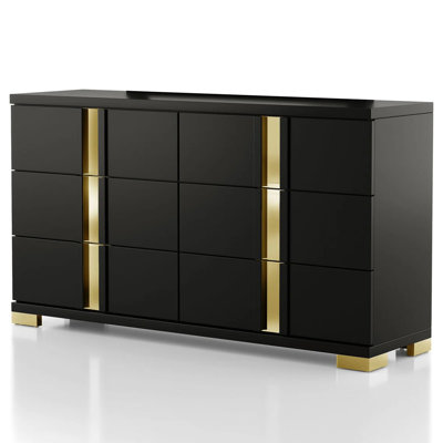 Lillestrom Contemporary Dresser, Black/Gold