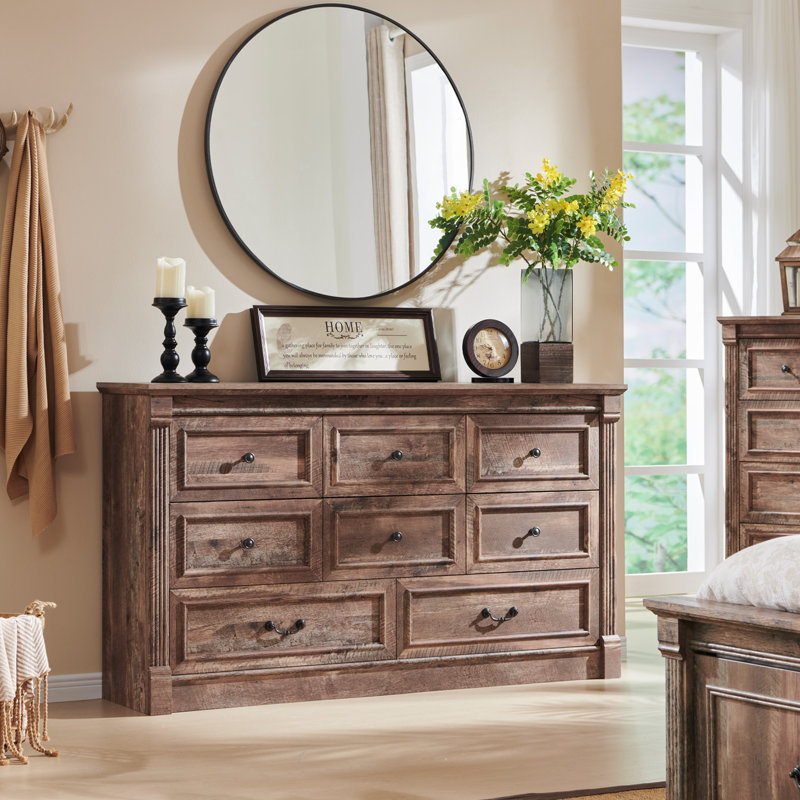Burlington Farmhouse 8 Drawers Dresser for Bedroom, 61.2" Wide Large Dressers & Chests of Drawers, Brown