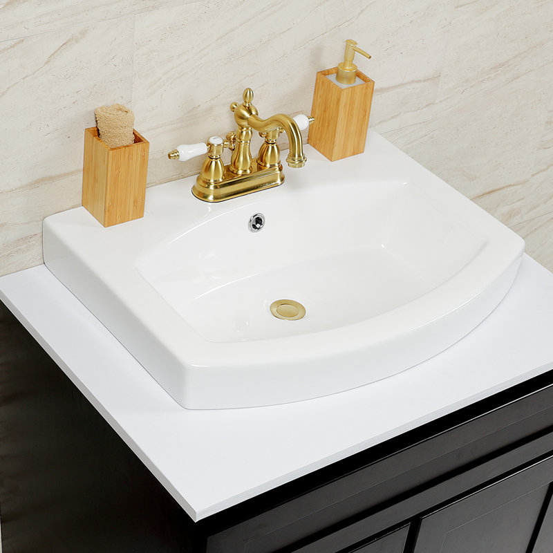 Kingston Brass Inflection 24-Inch Ceramic Bathroom Sink (4-Inch, 3-Hole)