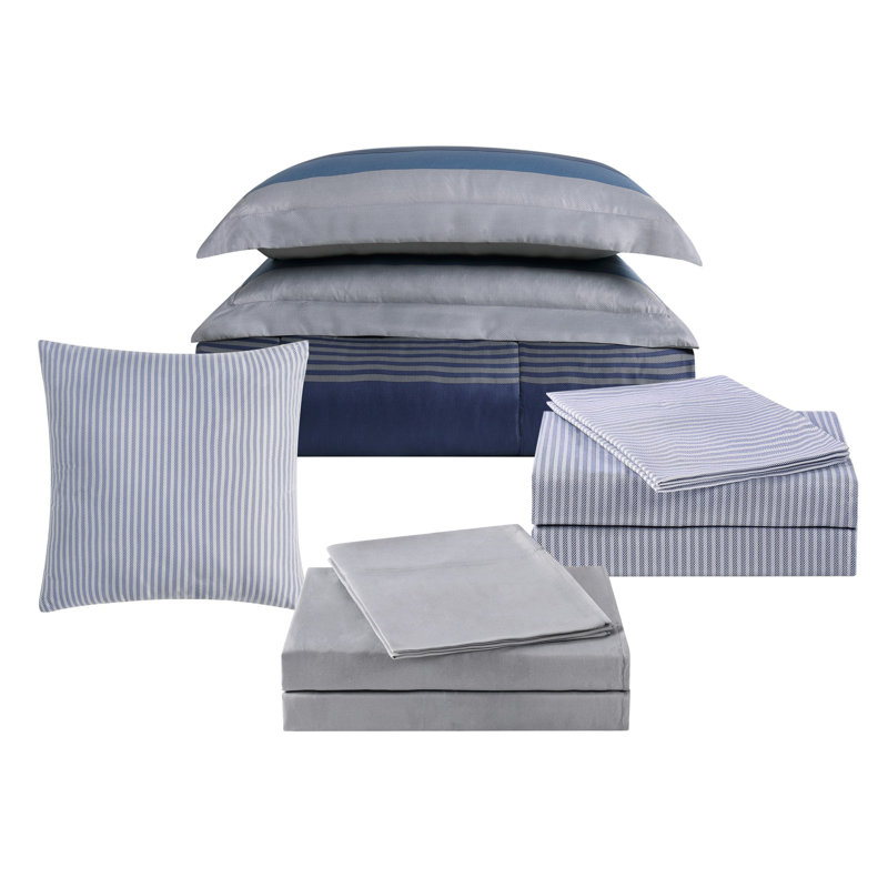 Twin Blue Microfiber Reversible Bed in a Bag Set