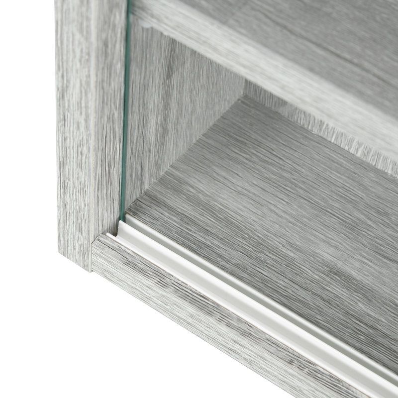 Gray Wood 5-Tier Wall-Mounted Display Cabinet with Glass Doors