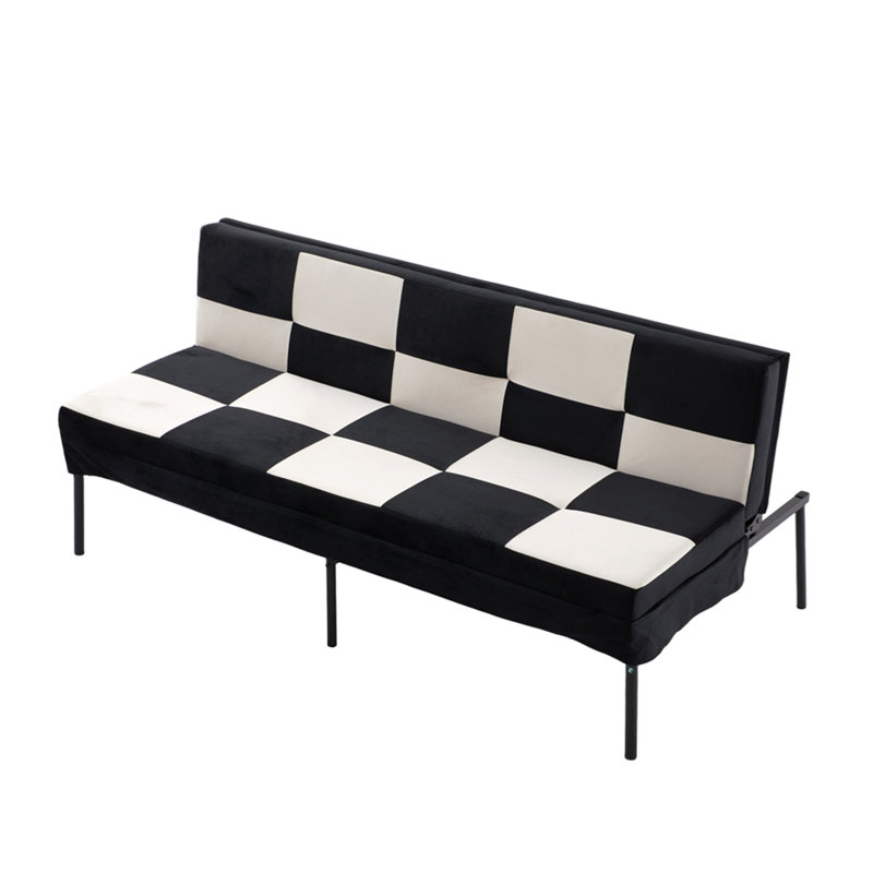 Canapé en futon rembourré en velours, structure en métal robuste, dossier réglable à 5 niveaux, canapé compact multifonctionnel pour les petits espaces