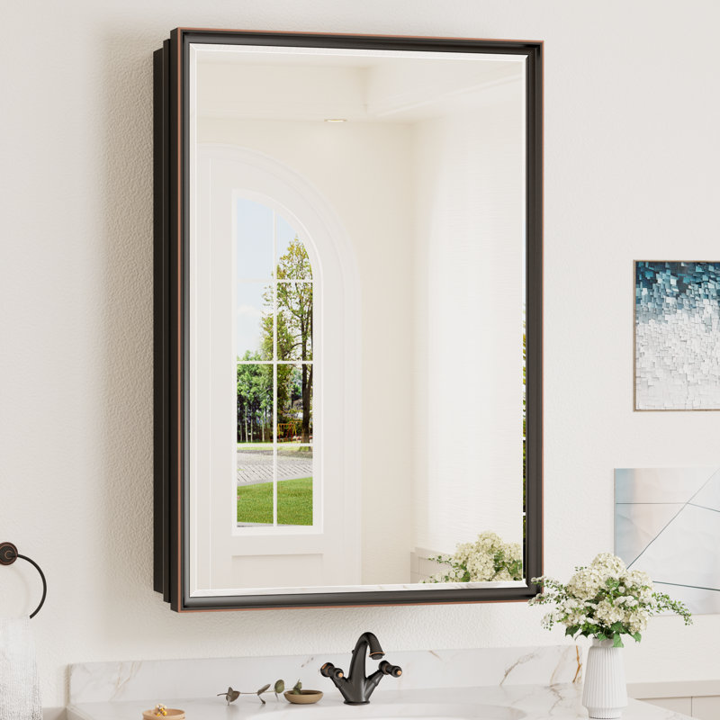 Armoire à pharmacie avec miroir et 3 tablettes Cyrille, H 36 po x l 24 po x P 5,2 po, Bronze huilé
