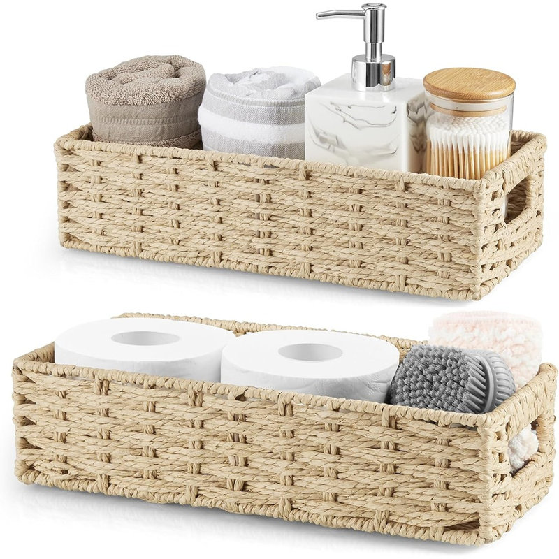 Ensemble de 2 paniers de rangement pour papier hygiénique en osier tressé à la main, organisateur de salle de bain en corde de papier.