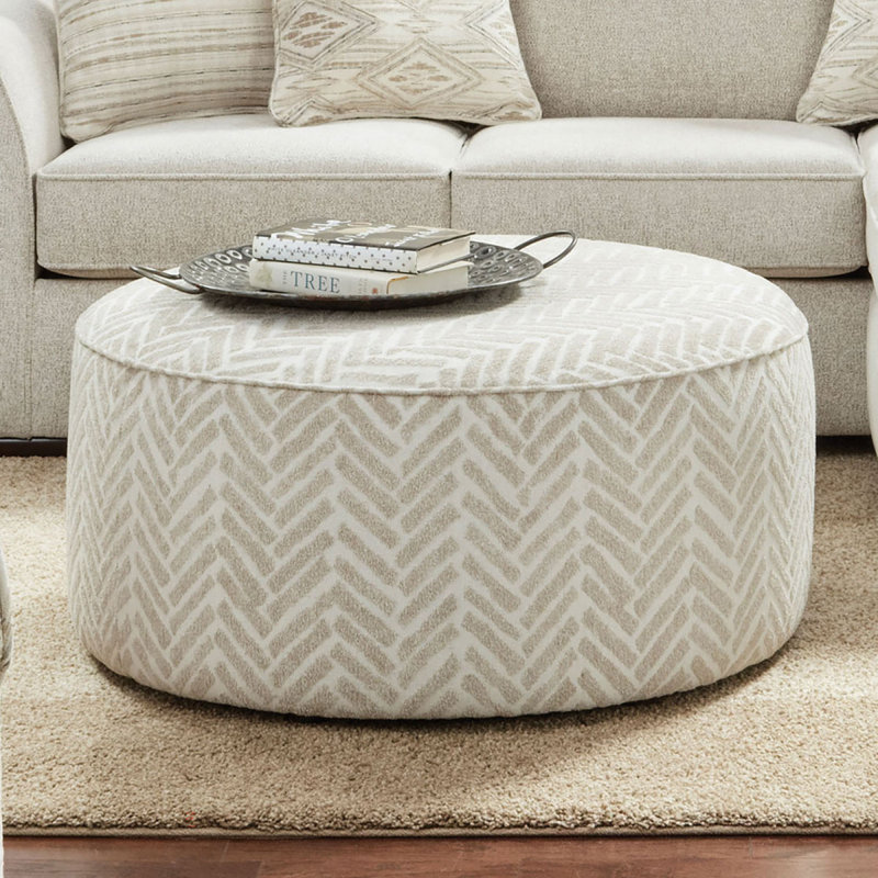 Repose-pieds rond de style transitionnel avec structure en bois massif et finition multi-finitions