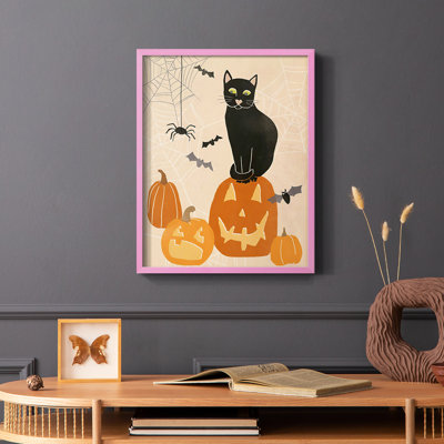 «Pumpkin Patch Cats II», reproduction encadrée - bois massif