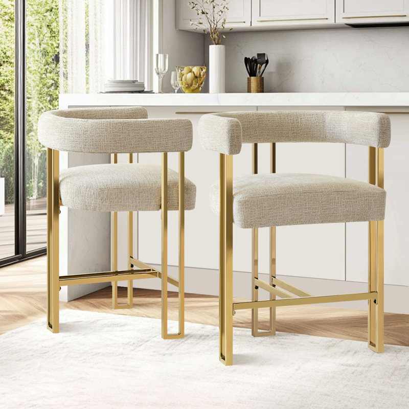 Ensemble de 2 tabourets de comptoir rembourrés en chenille dorée Woburn, Gruau