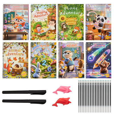 Cahiers pratiques réutilisables pour enfants, ensemble de 8 cahiers à encre magique réutilisables
