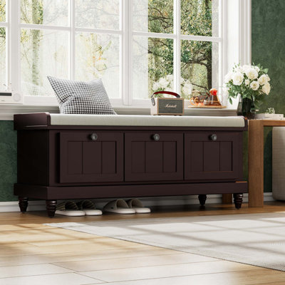 Banc de rangement cannelé classique avec coussin et 3 tiroirs pour les couloirs d'entrée du salon