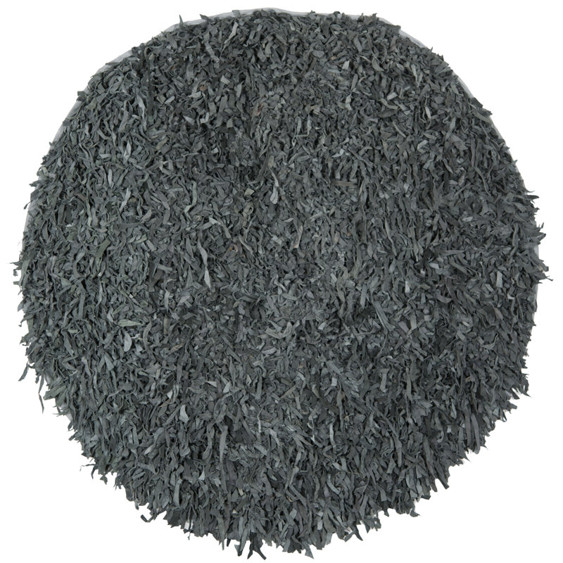 Tapis noir / gris crocheté à la main Godsey, Rond 4 pi