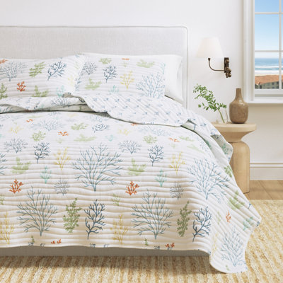 Pastel Coral Coastal Quilt Set with Shams