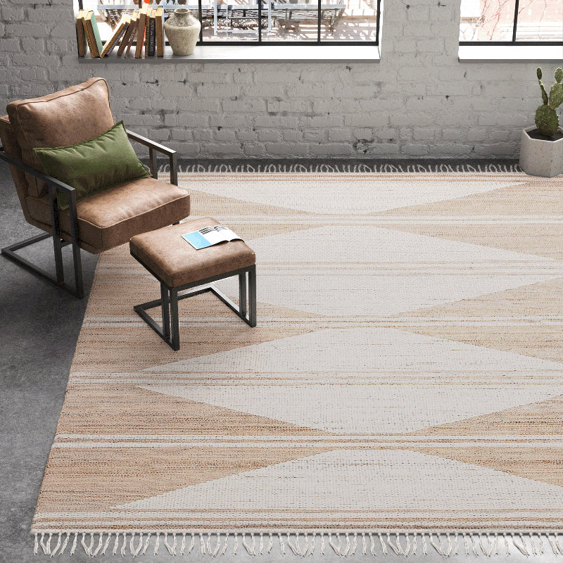 Adelina Geometric Handmade Flatweave Jute/Wool Natural/Ivory Area Rug, Rectangle 8' x 10'
