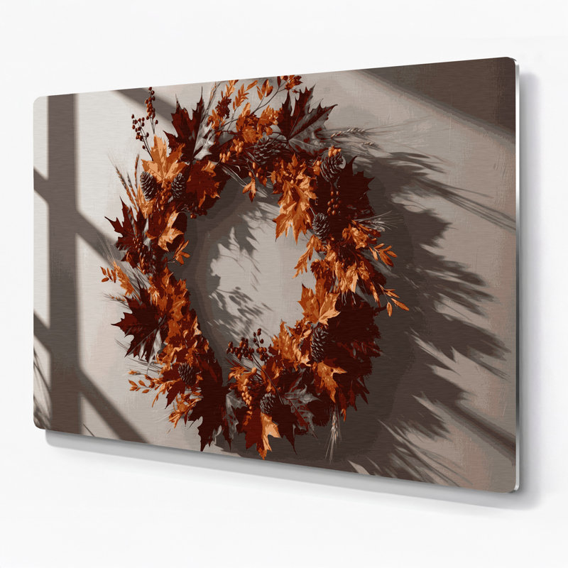 Thanksgiving Fall wreaths Brown Metal Wall Art, 20" H x 24" W x 0.05" D