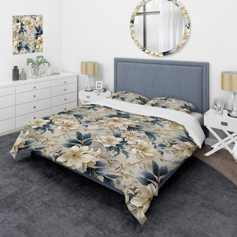 Contemporary Flourish Victorian Pattern Floral Duvet Cover, Twin Duvet Cover + 1 Standard Sham