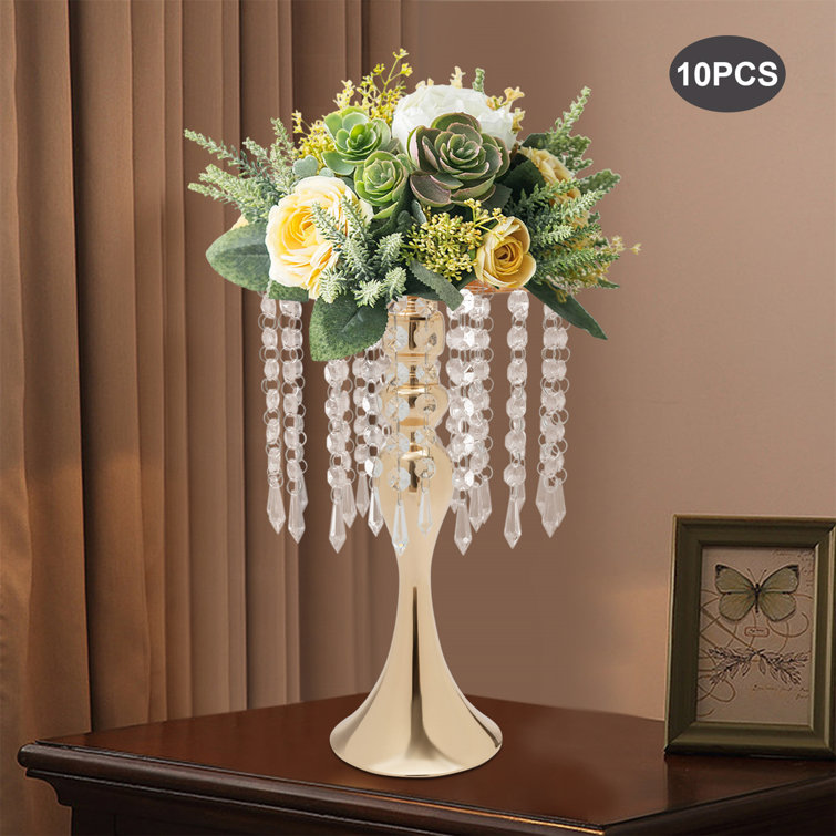 10Pcs Crystal Flower Stand Wedding Centerpieces For Tables 26CM-35CM Tall  Silver