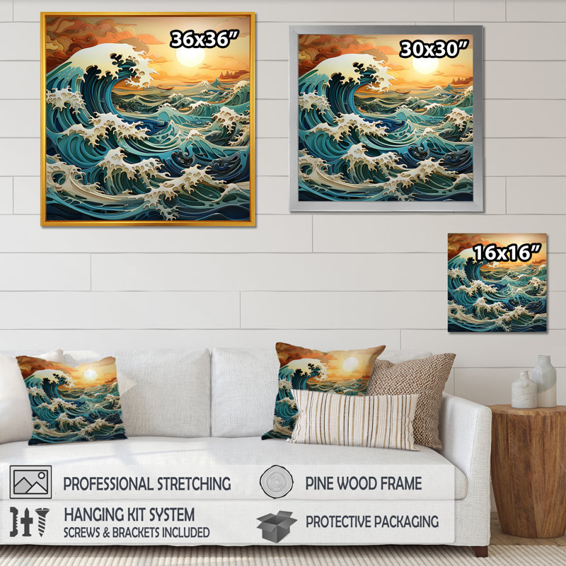 Océan charme vif effet bois coupé IV, H 24 po x l 24 po x P 1 po, Cadre simple blanc