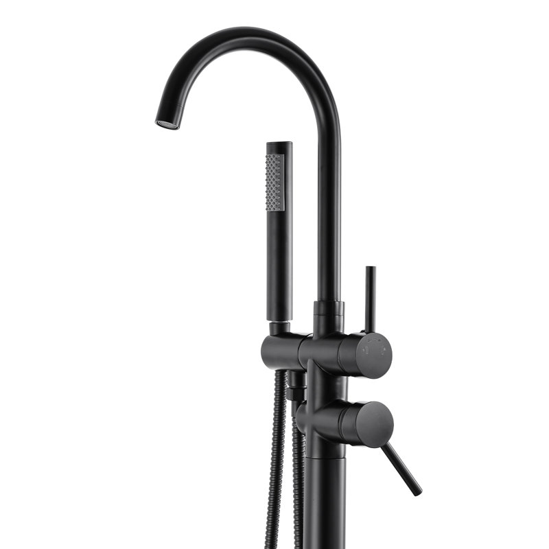 Matte Black Stainless Steel Freestanding Bathtub Faucet with Hand Shower