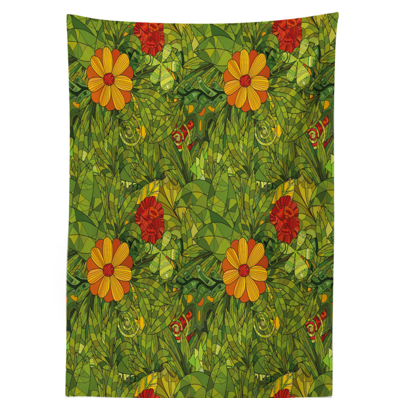 Funky Flower Foliage Bush with Fractal Retro Jungle Art Tablecloth