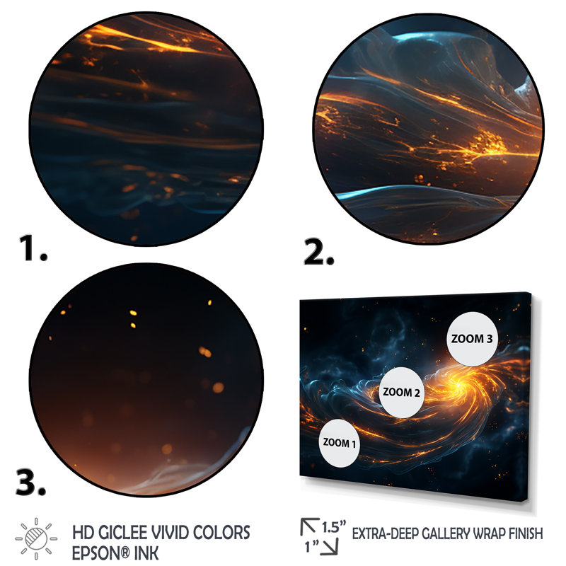 «Blue and Orange Cosmic Nebula II», art mural de la planète espace, H 24 po x l 32 po x P 1 po, Cadre flottant noir