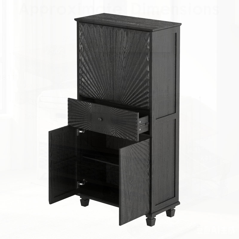 Armoire haute à 4 portes avec portes en bois 3D creuses et 1 tiroir pour un rangement élégant dans les espaces de vie, de salle à manger et d'entrée