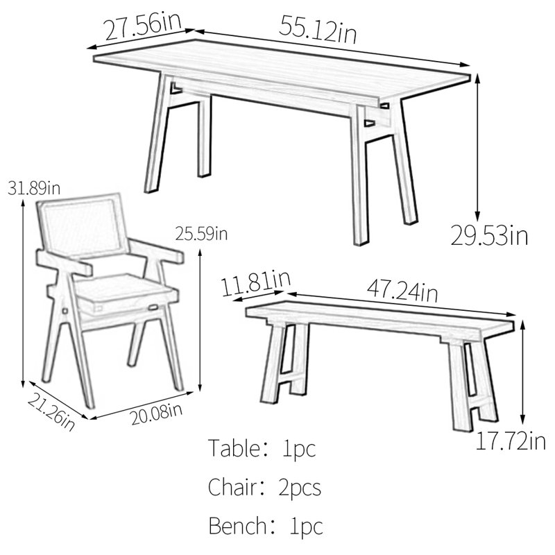 Walnut practical dining table, 29.53"H x 55.12"L x 27.56"W