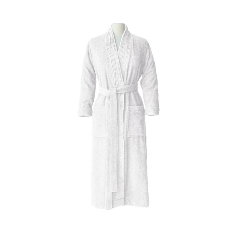Pleated Turkish Cotton Terry Bathrobe – 100% Cotton Robe with Pockets, Large / Extra Large, Pure White