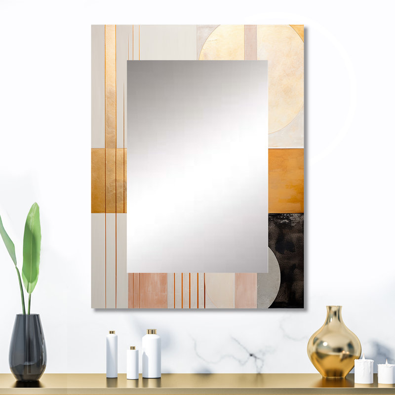 Geometry of Serenity In Pink Vintage Gold III - Geometric Mirror, Gold Decorative Wall Mirror, Printed Metal Art, 32" x 24"