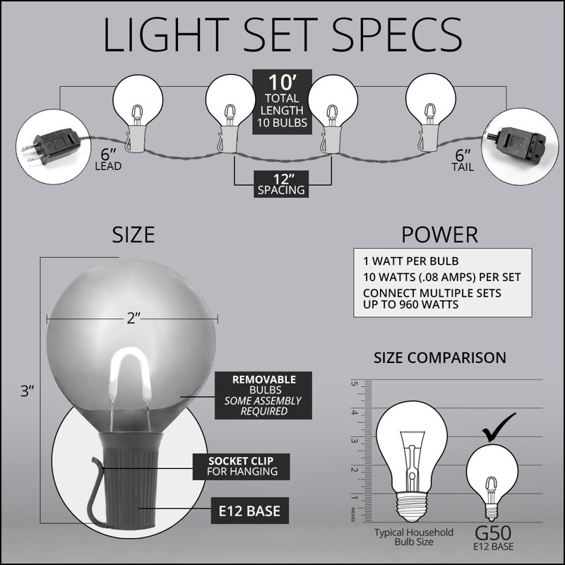 Boroughbridge 10' 10-Light Flexible Filament LED Shatterproof String Lights (End to End Connectable), White, Multicolor