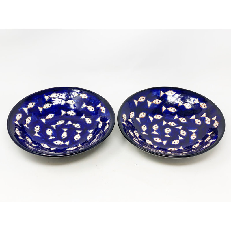 Blue & White Fish - Pasta Bowl - White Fish - Set Of 2