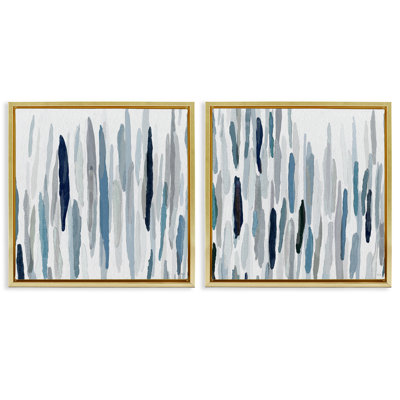 Abstract Brushed Rainfall Contemporary 2 Piece Grain Framed Floater Canvas Set by Susan Jill