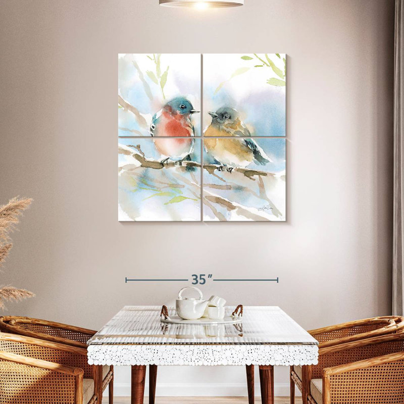 Paire d'oiseaux bleus Brampt au printemps, H 38 po x l 38 po