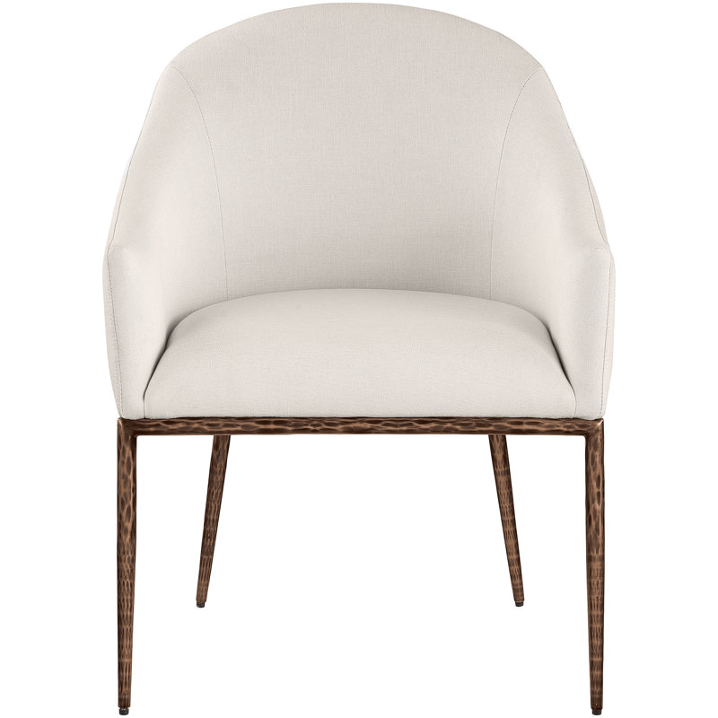 Chaise de salle à manger rembourrée Ferro, Bronze brossé, Tissu beige texturé en lin