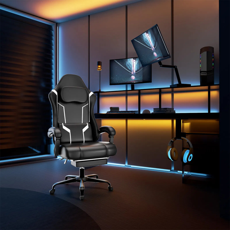 Ergonomic Gaming Chair With Pocket Spring Seat & Footrest, 90°-155° Reclining Computer Chair With Massage Lumbar Support, 350 Lbs Capacity, Adjustable Headrest & Linked Armrests