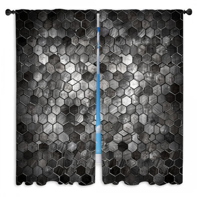 Metallic Hexagon Tiles Window Curtains Hexagons Sheer & Room Darkening - 2 Panels