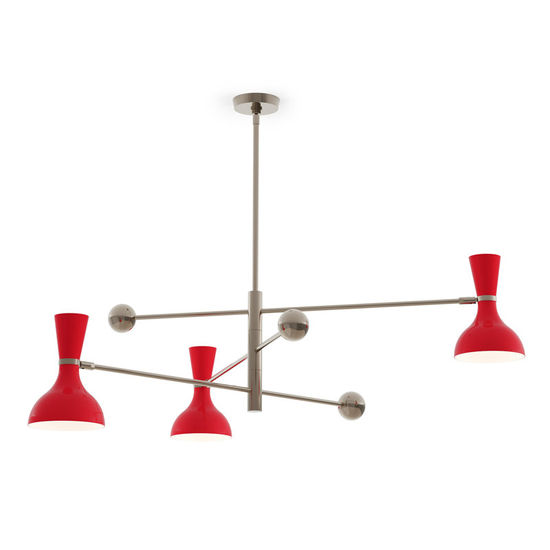 Luminaire suspendu Spoutnik 3 lumières Clare, Rouge rubis, Nickel poli
