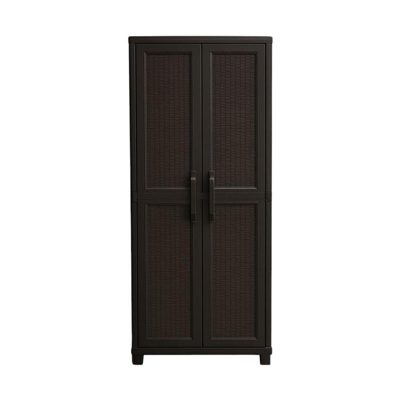 72" Espresso Heavy Duty Resin Faux Rattan Two Door Storage Cabinet