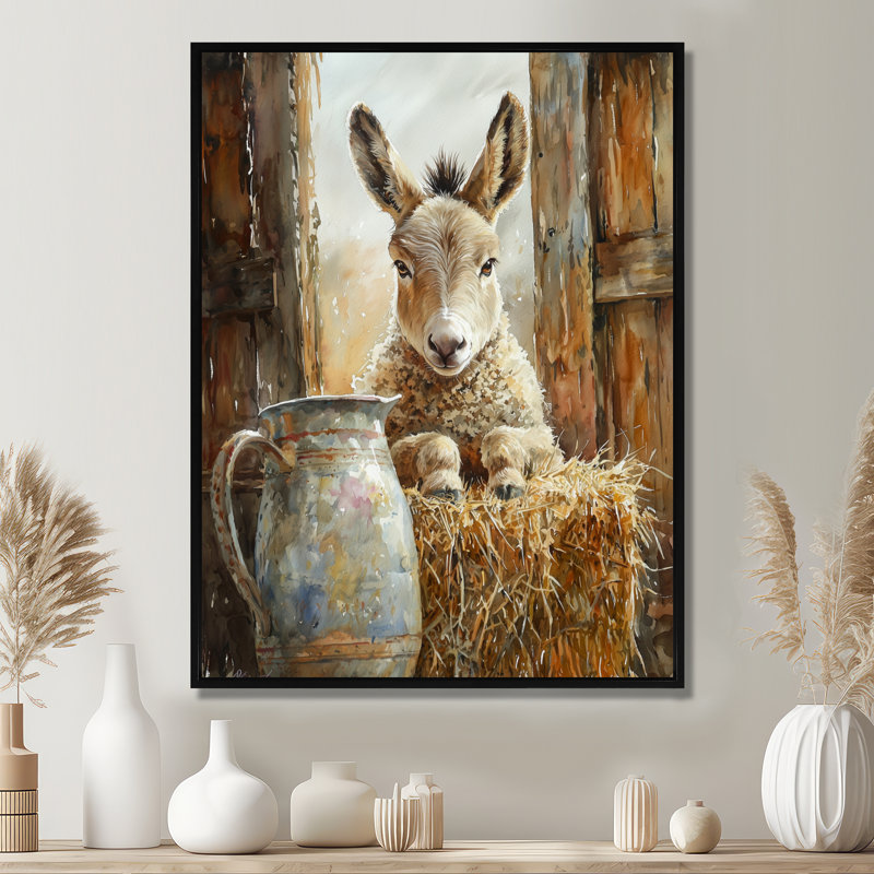 Dulcio Donkey Portrait At The Barn I - Donkey Large, art mural, Noir, Impression encadrée flottante, H 20 po x l 12 po