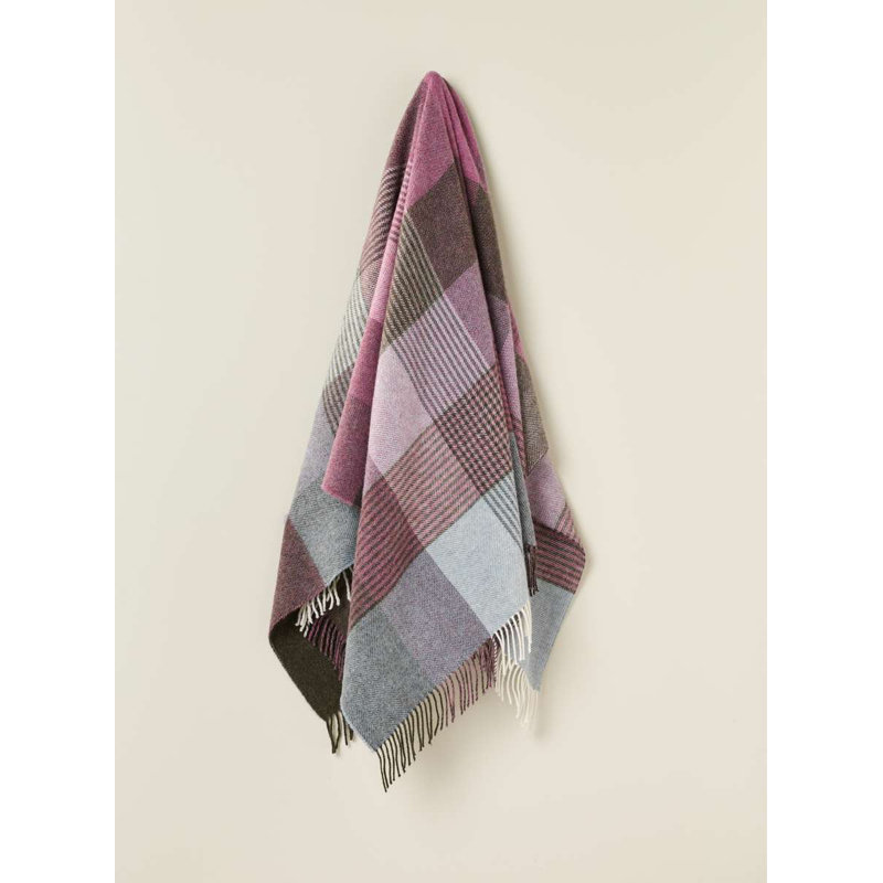Jeté en laine Shetland, Mauve / bleu gris géométrique